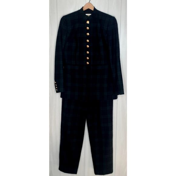 Ladies Talbots 2-Piece Wool Pant Suit Plaid Green & Black Size 4 Tailored Look - Picture 1 of 15